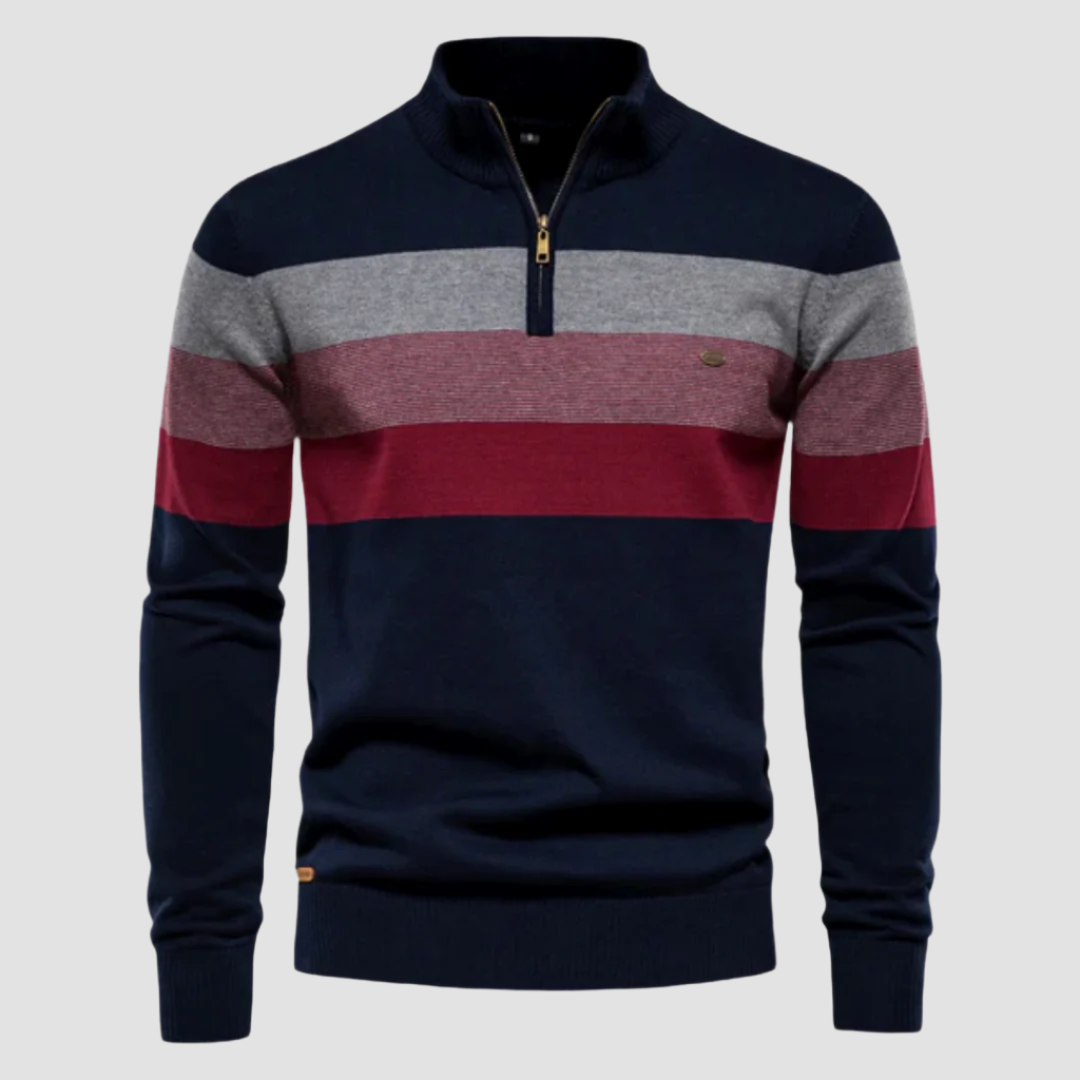 Ryan - Striped Zip Neck Jumper