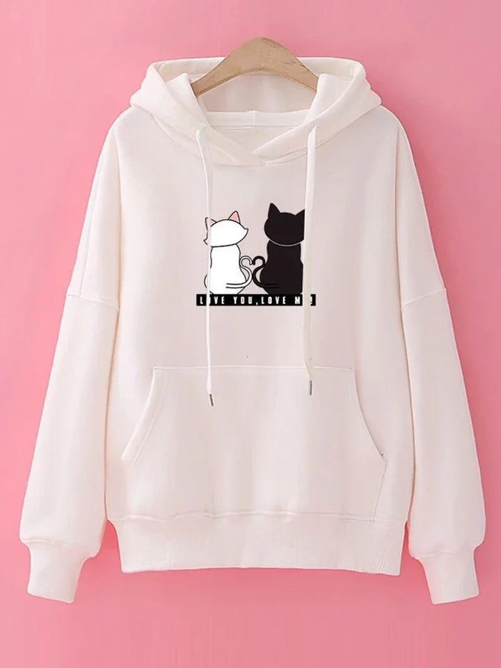 Sweat à capuche avec motif chat Love You, Love Me - Différentes couleurs